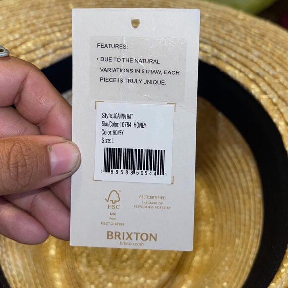 Brixton Joanna Straw Hat Honey Wide Brim Size Large Adjustable 7 1/2 Sun Hat NWT - Picture 5 of 5